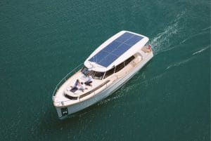 View of Greenline 33 - boat with electric propulsion.